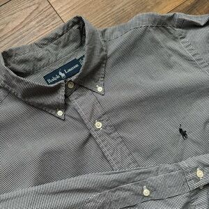 Ralph Lauren Men’s Neck 16 Black White Checkered Long Sleeve Button Down Shirt